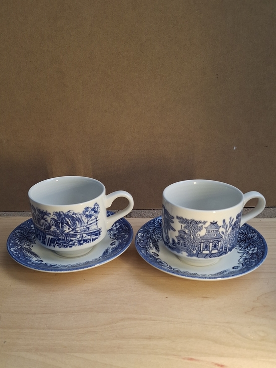 Churchill Other - Vintage Churchill Currier & Ives Blue Mill Dam 2 Teacups & 2 Saucers Set England